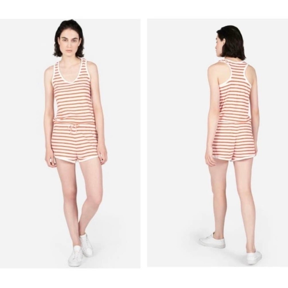 Everlane M Gia Striped Romper Red White 100% Cotton Tank